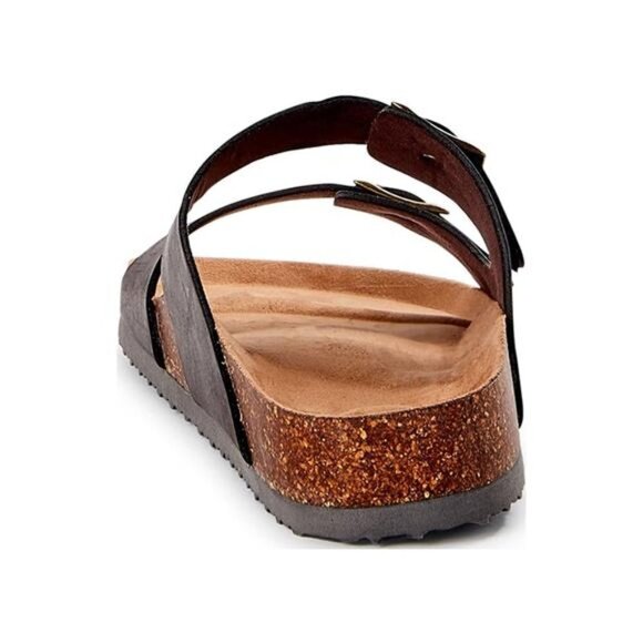 Men's Brown Hip Strap Sandals, Casual Slide-On Style Twin Buckle Accents Size 12 - Picture 3 of 5